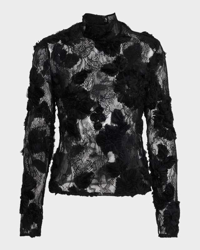 Freja Floral Lace Mock-Neck Top